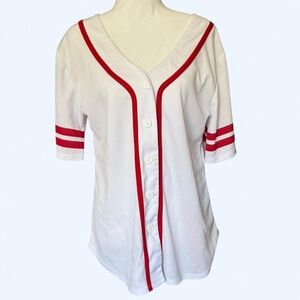 🤍❤️ White & Red Baseball Jersey Top ❤️🤍